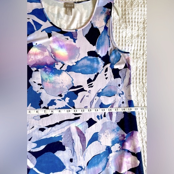 CHICO’S Blue Floral Sleeveless Maxi Dress Hi-Low Hem Stretch Sz 2 (L) NWOT - Picture 10 of 10
